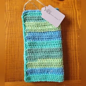 Handmade Hand Crocheted Cotton Sturdy Dish Cloth 8.25x9 In Large Size Blue Green